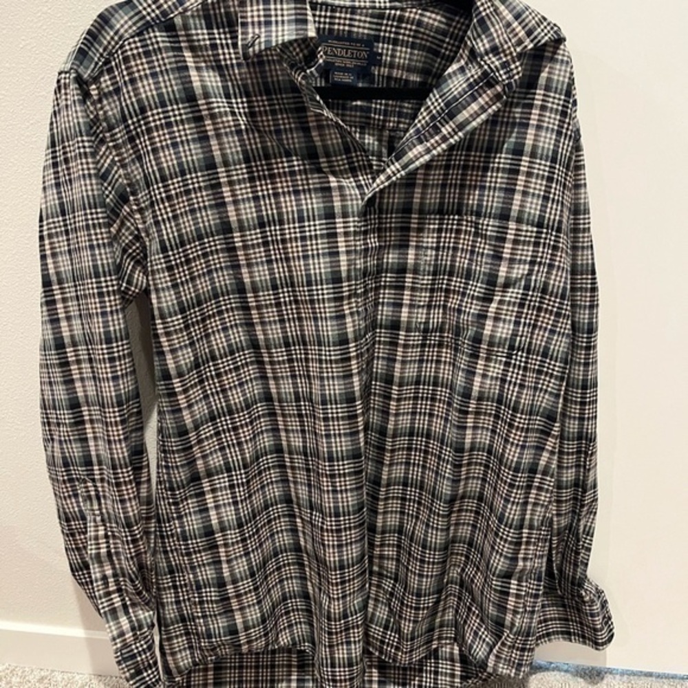 Pendleton Mens Size M Wool Plaid Button Down Long Sleeve Shirt Blue Green